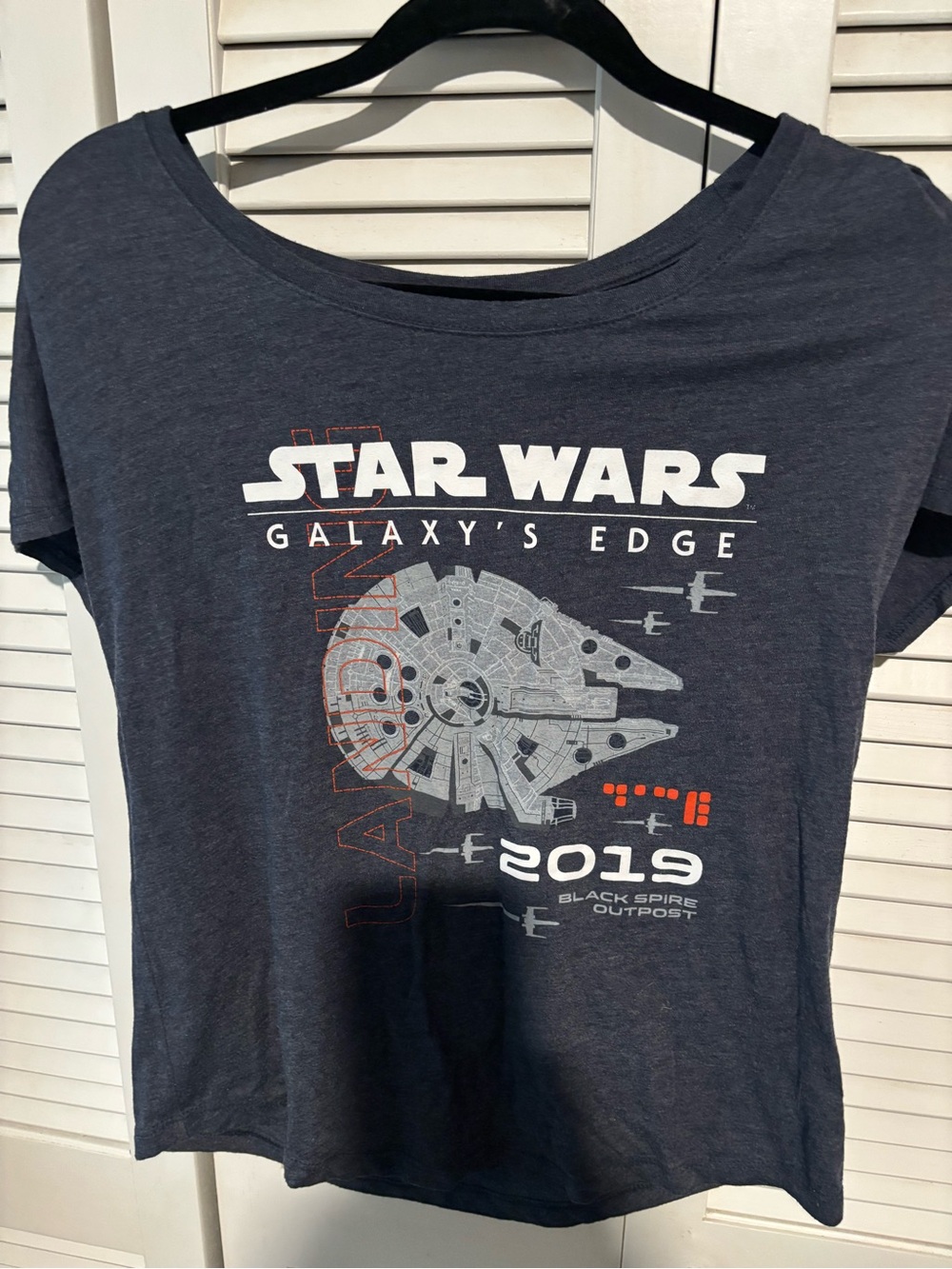 Star Wars Galaxy's Edge Opening Year women’s Navy Graphic Tee